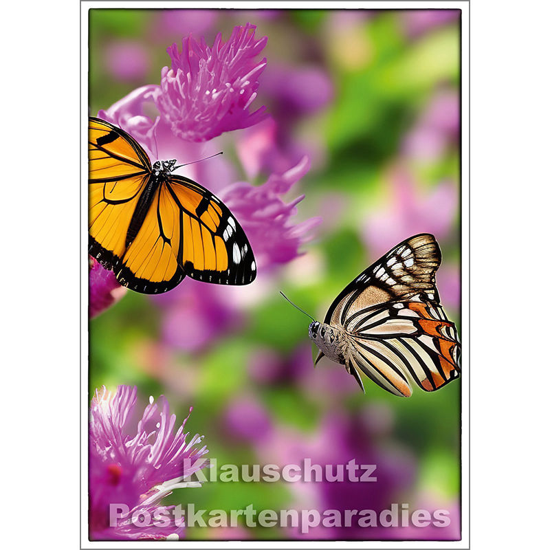 Schmetterlinge auf Blumen | Postkartenparadies Postkarte
